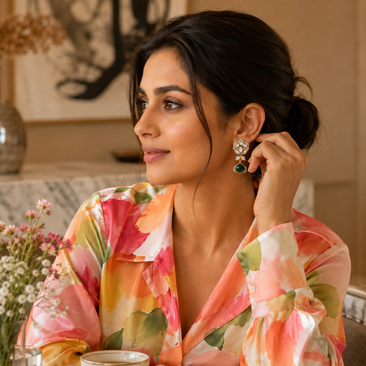 Meher Emerald Kundan Drop Earrings