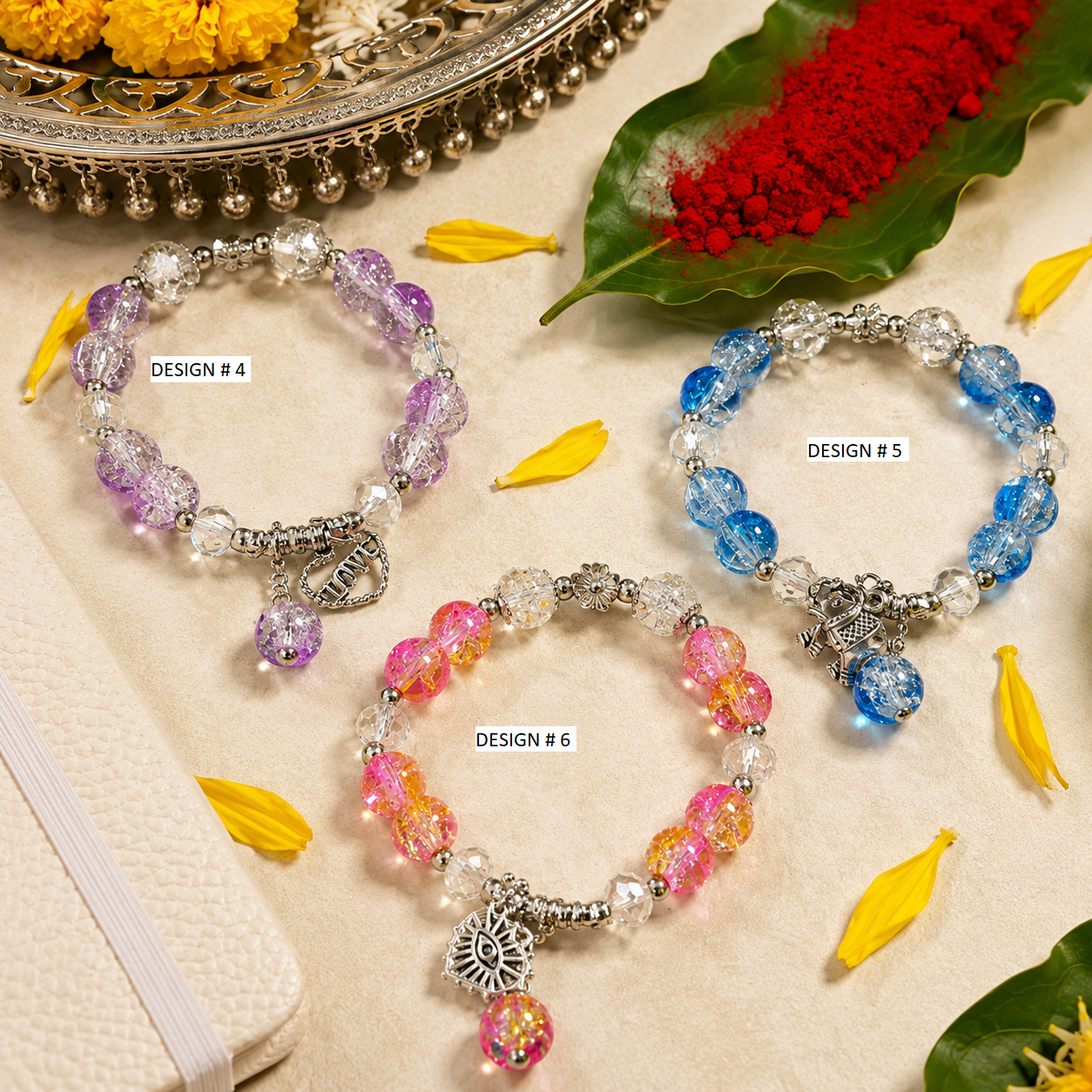 Crystal Beaded Charm Bracelet Rakhi