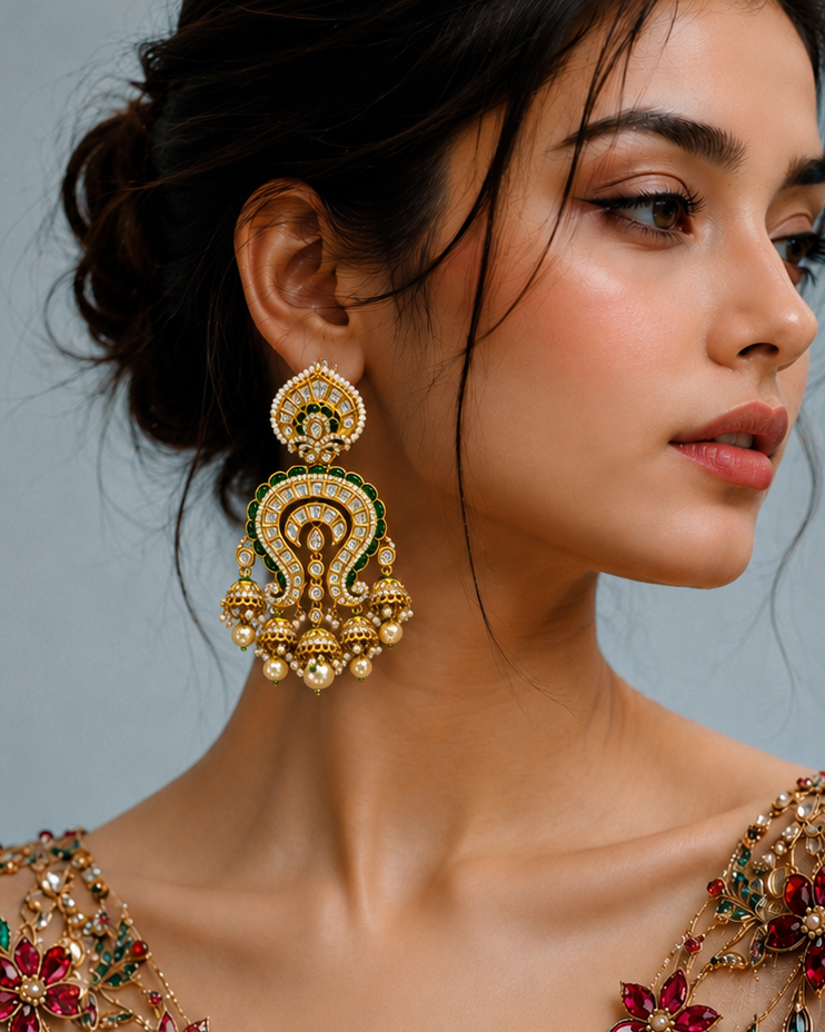 Emerald Green Kundan Chandbali