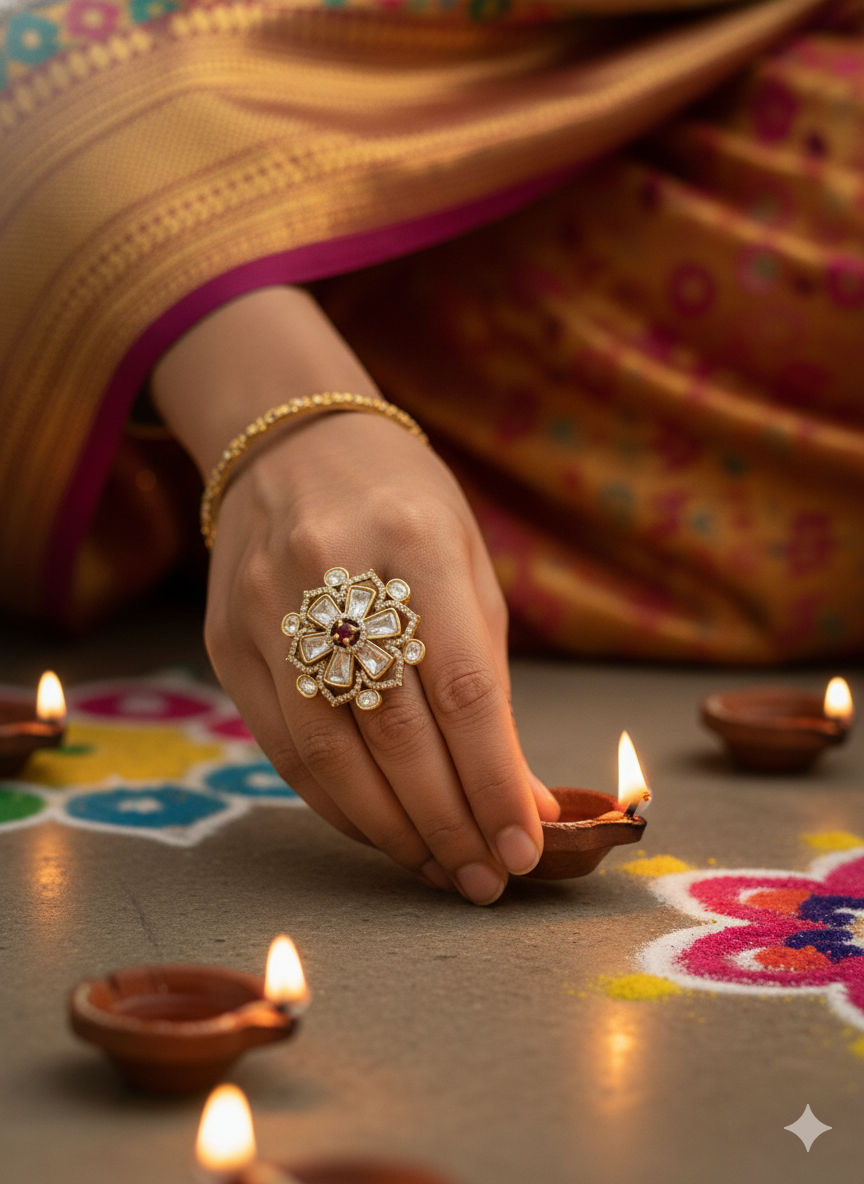 Floral Kundan Statement Ring
