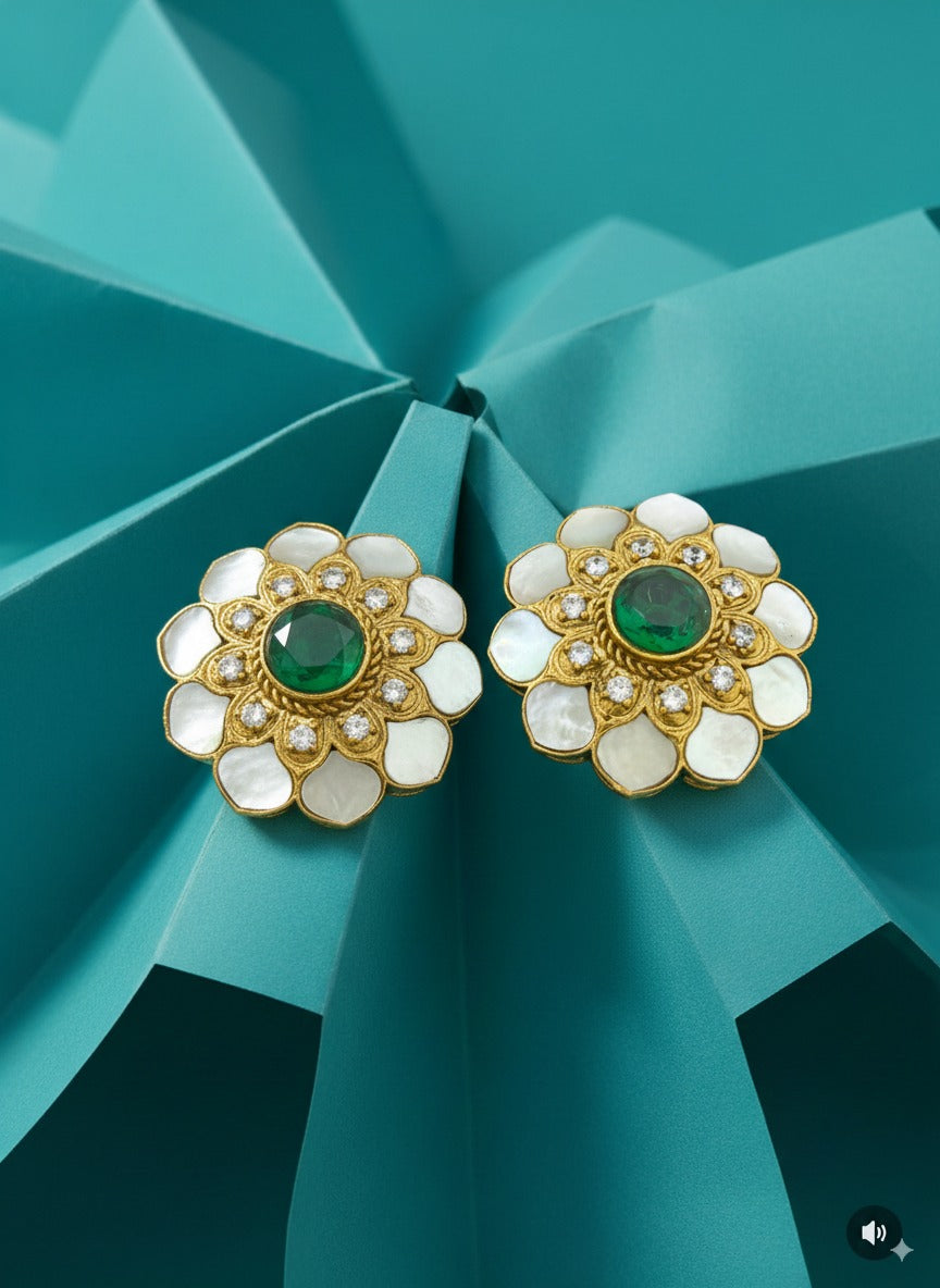 Emerald MOP Studs