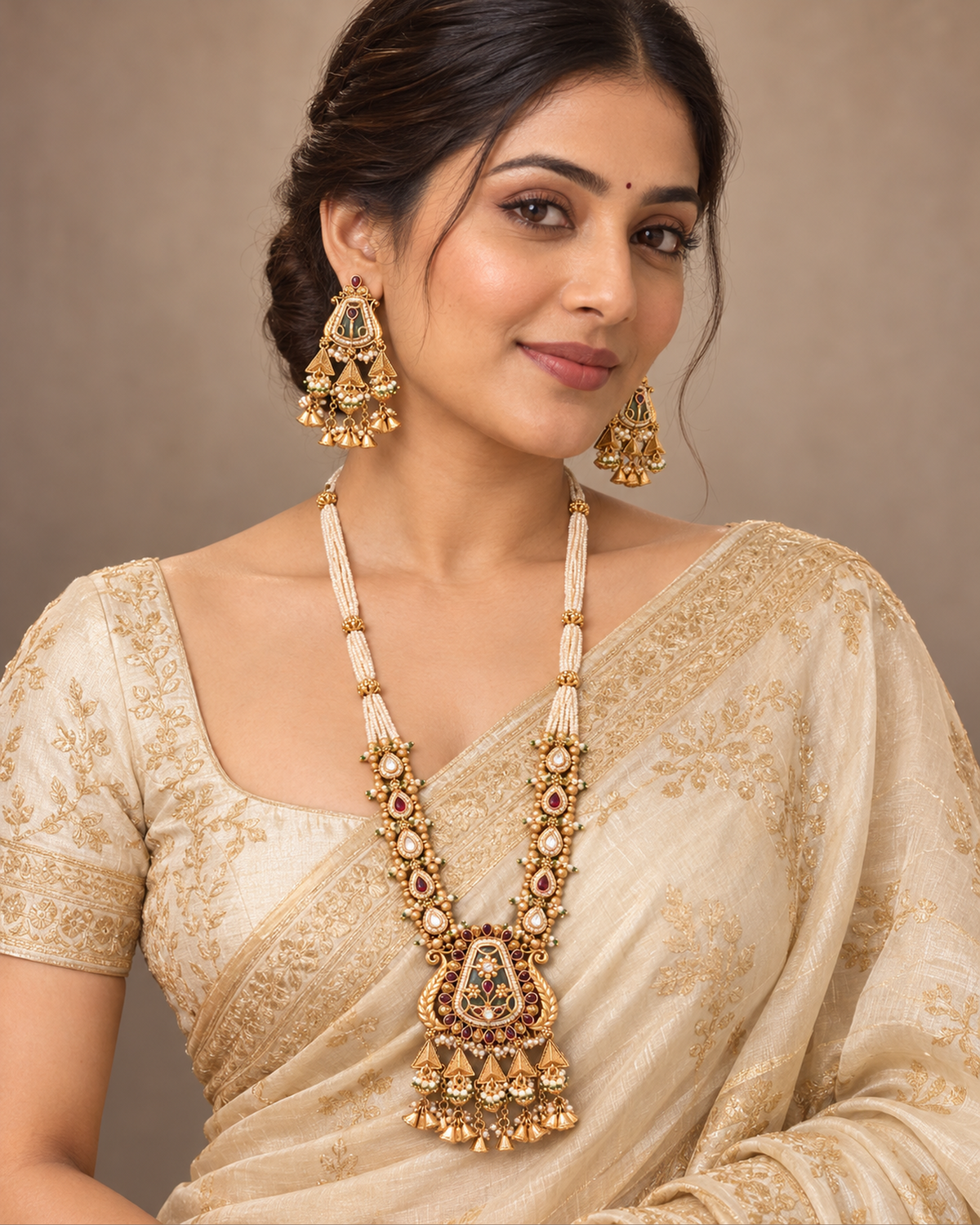 Antique Ghungroo Pearl Set worn styling view