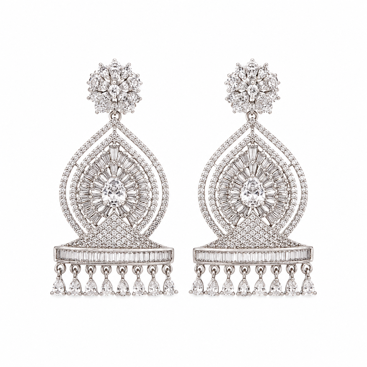 Zarelle Silver CZ Chandelier Earrings