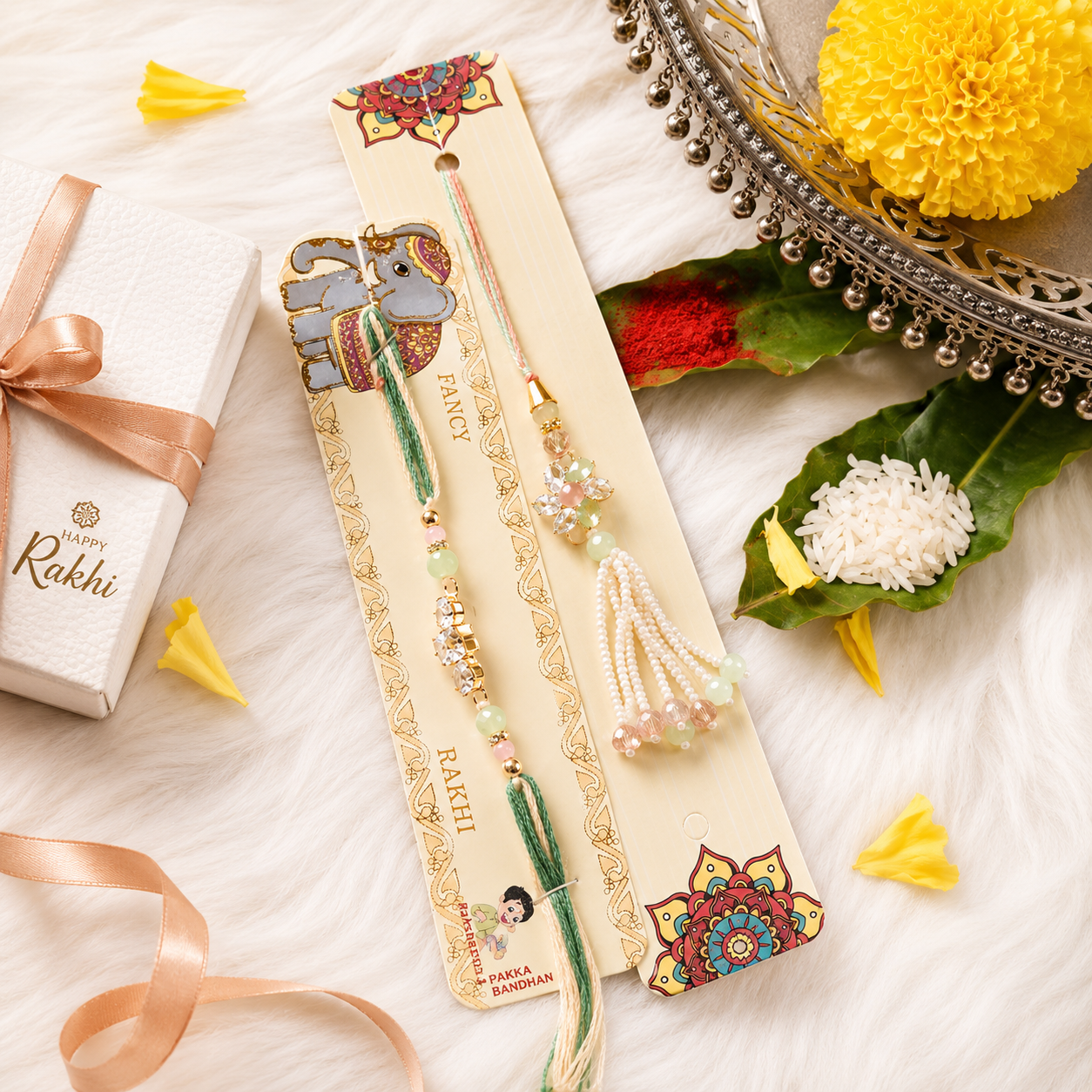 Bhai Bhabhi Rakhi Set | Designer Rakhi & Lumba Rakhi