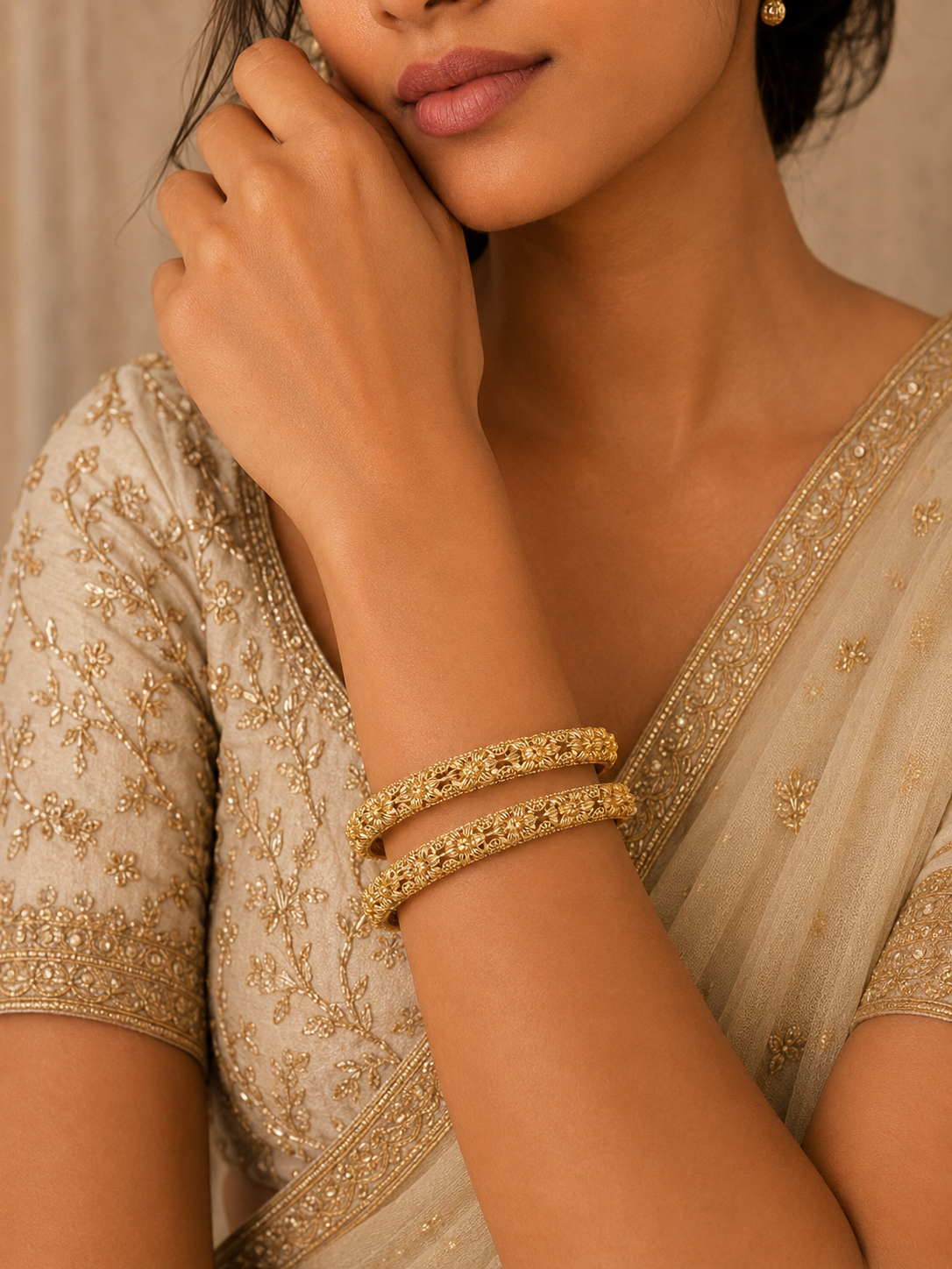 Floral Gold Finish Bangles