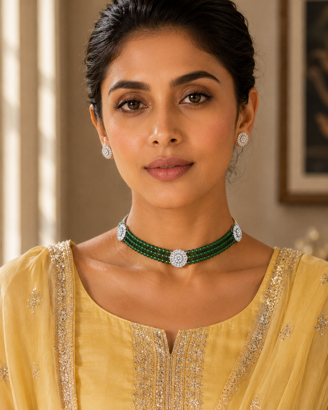 Emerald Green Beaded CZ Choker