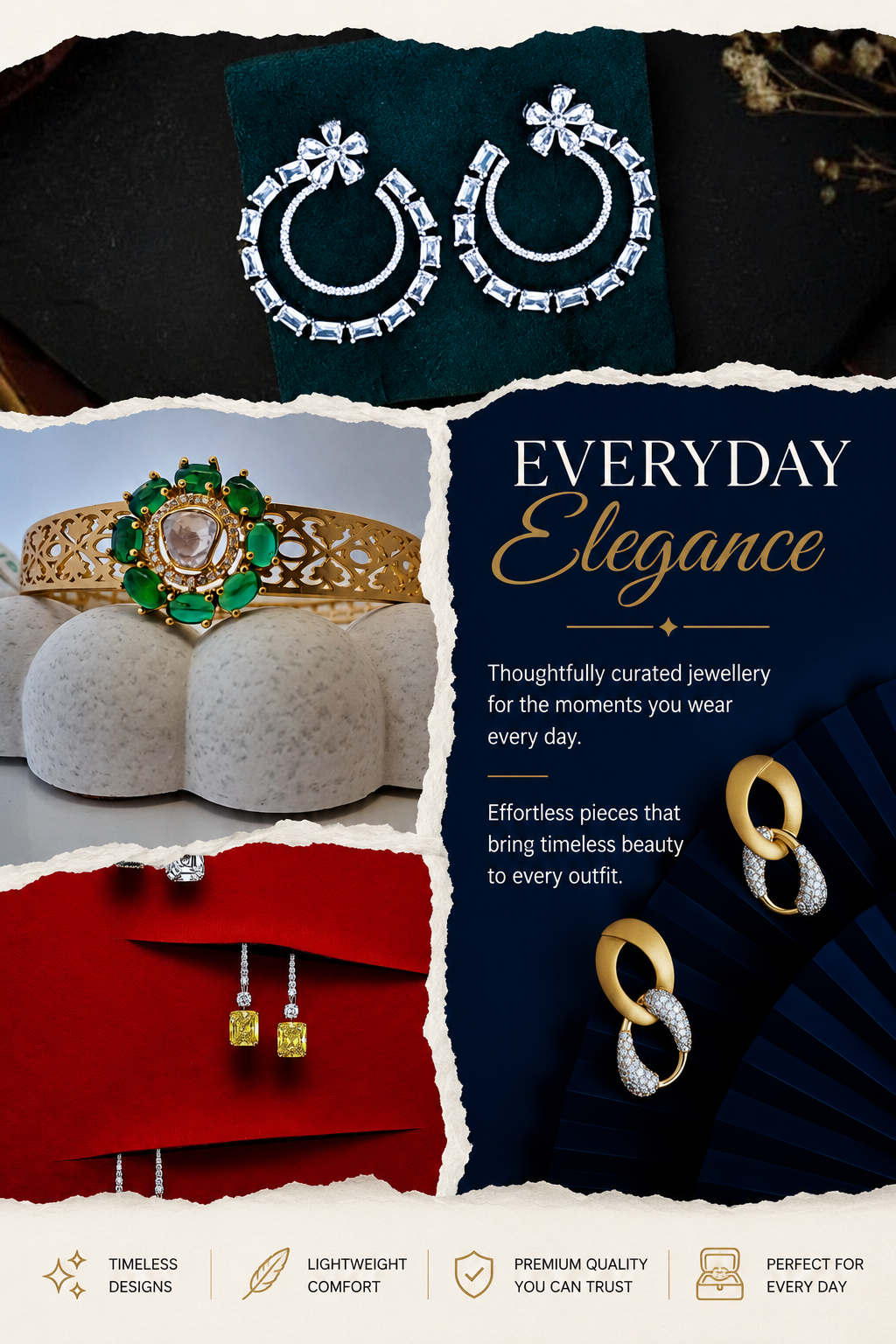Everyday jewellery collection featuring elegant earrings, rings, bracelets and necklace sets for effortless office wear and everyday style by PRISTYN Jewels.
