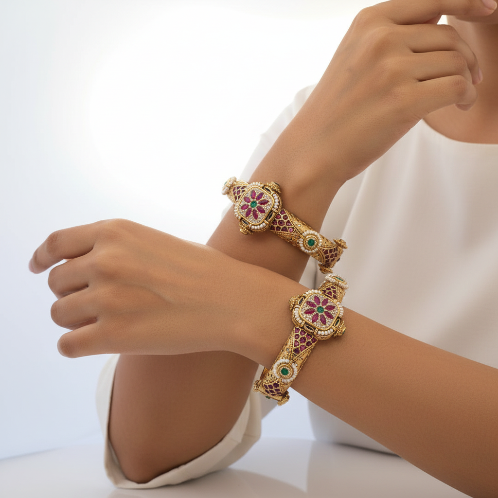 Floral Kundan Antique Kadas