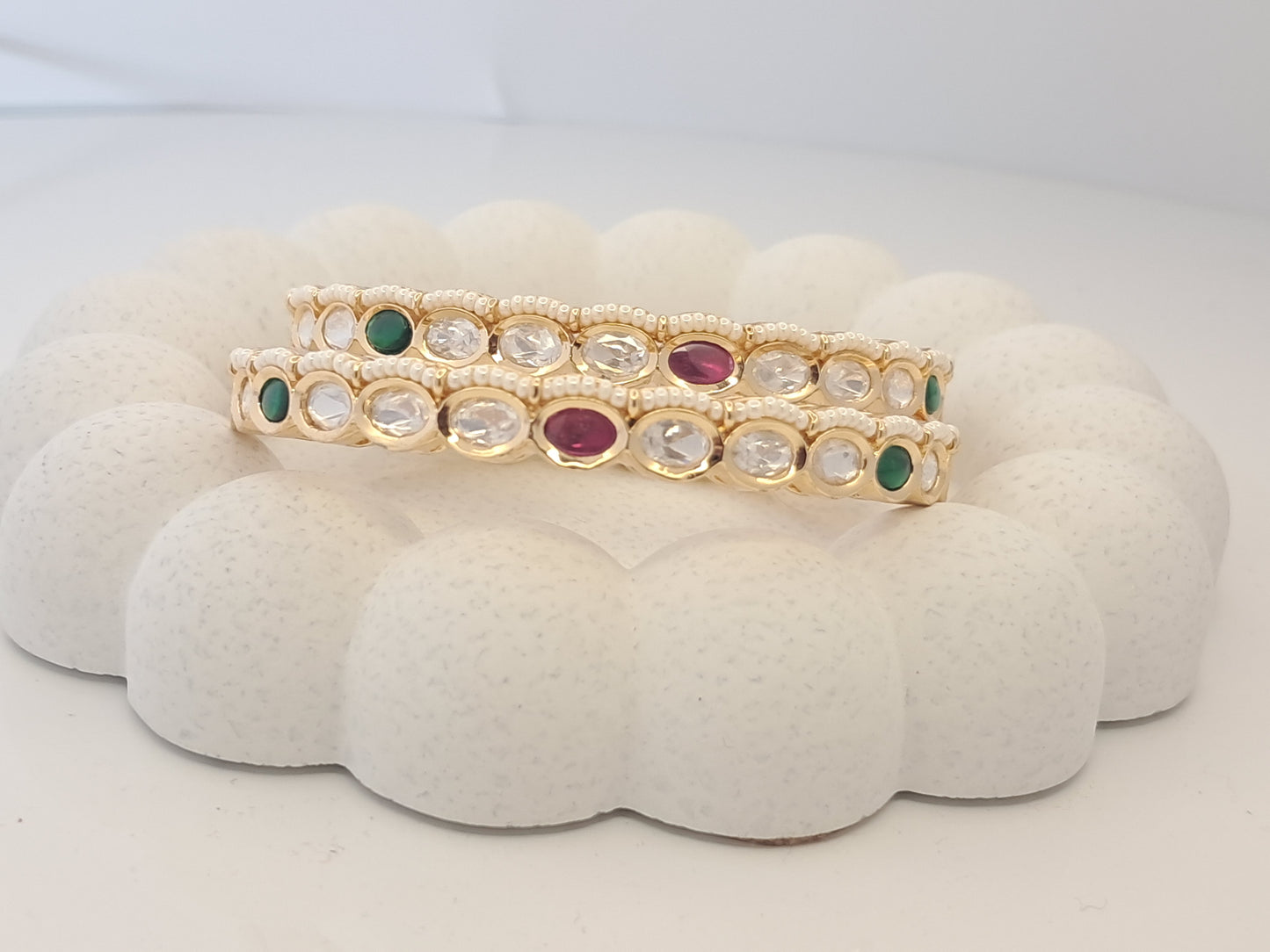 Bangles with Kundan Ruby & Green Stone