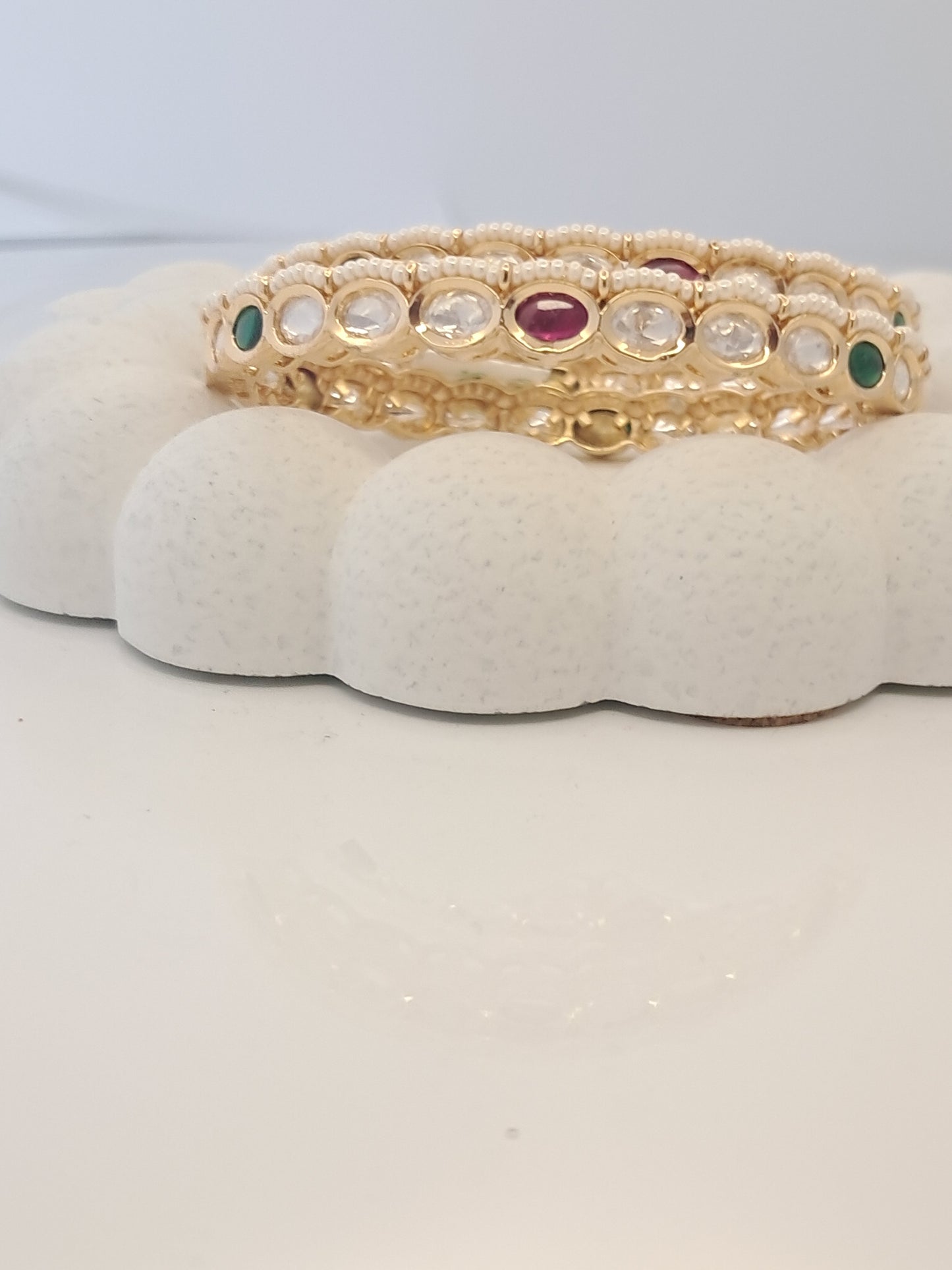 Bangles with Kundan Ruby & Green Stone