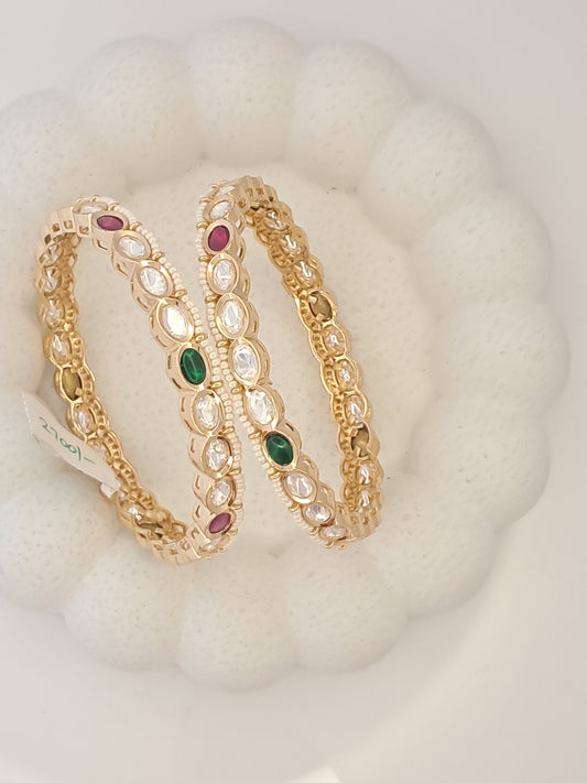 Bangles with Kundan Ruby & Green Stone