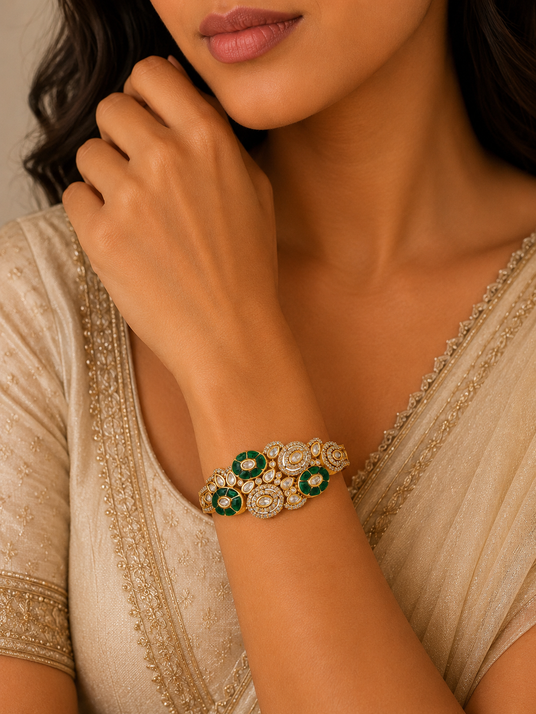 Green Kundan Floral CZ