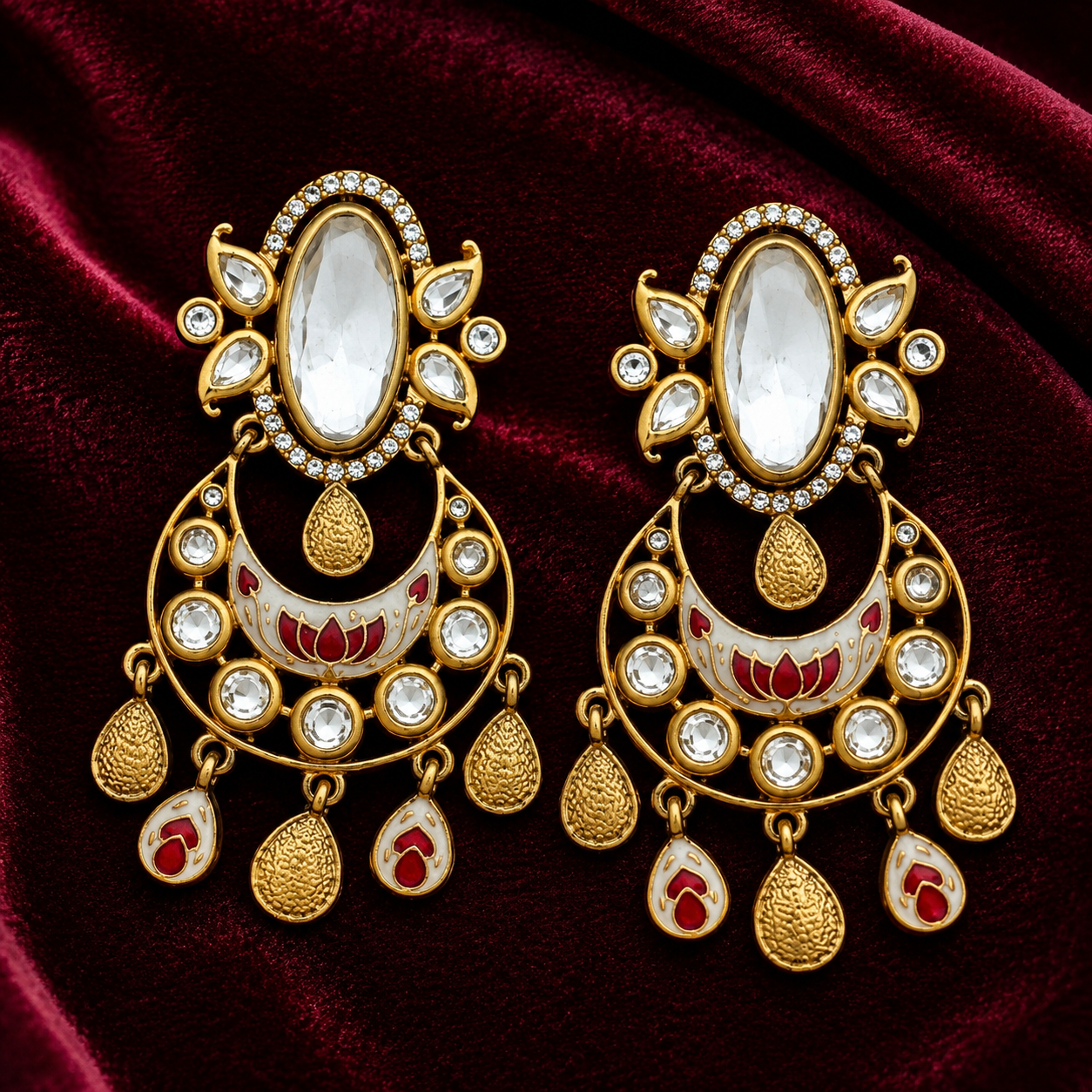 Vanya Emerald Chandbali Earrings || Kundan Statement Earrings | PRISTYN Jewels