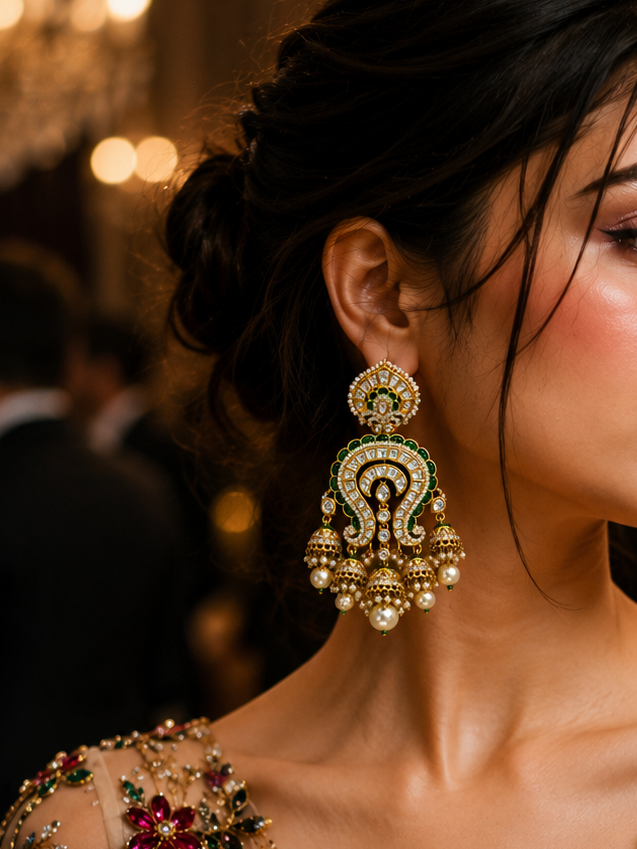 Emerald Green Kundan Chandbali
