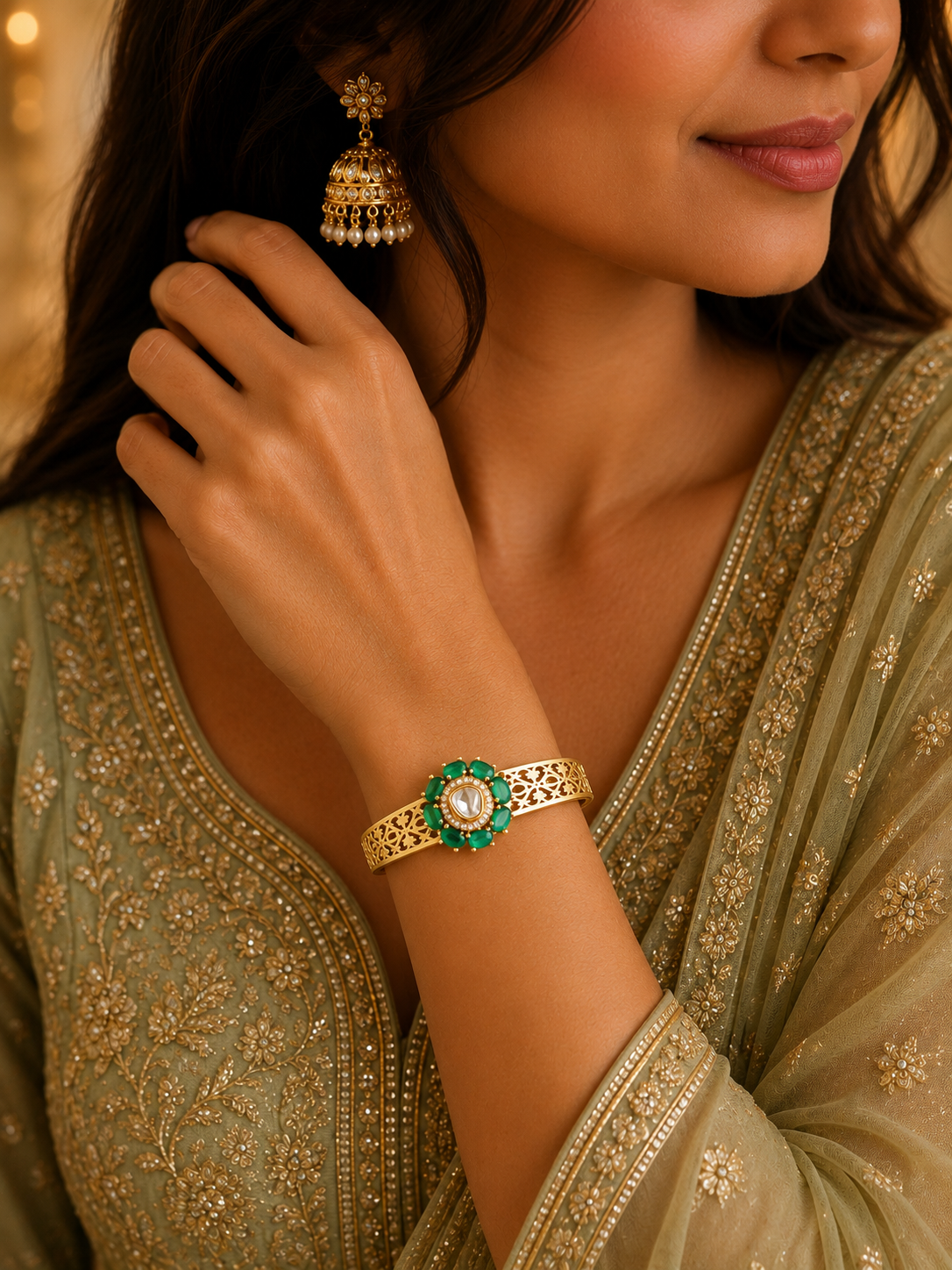 Emerald Filigree Gold Bracelet