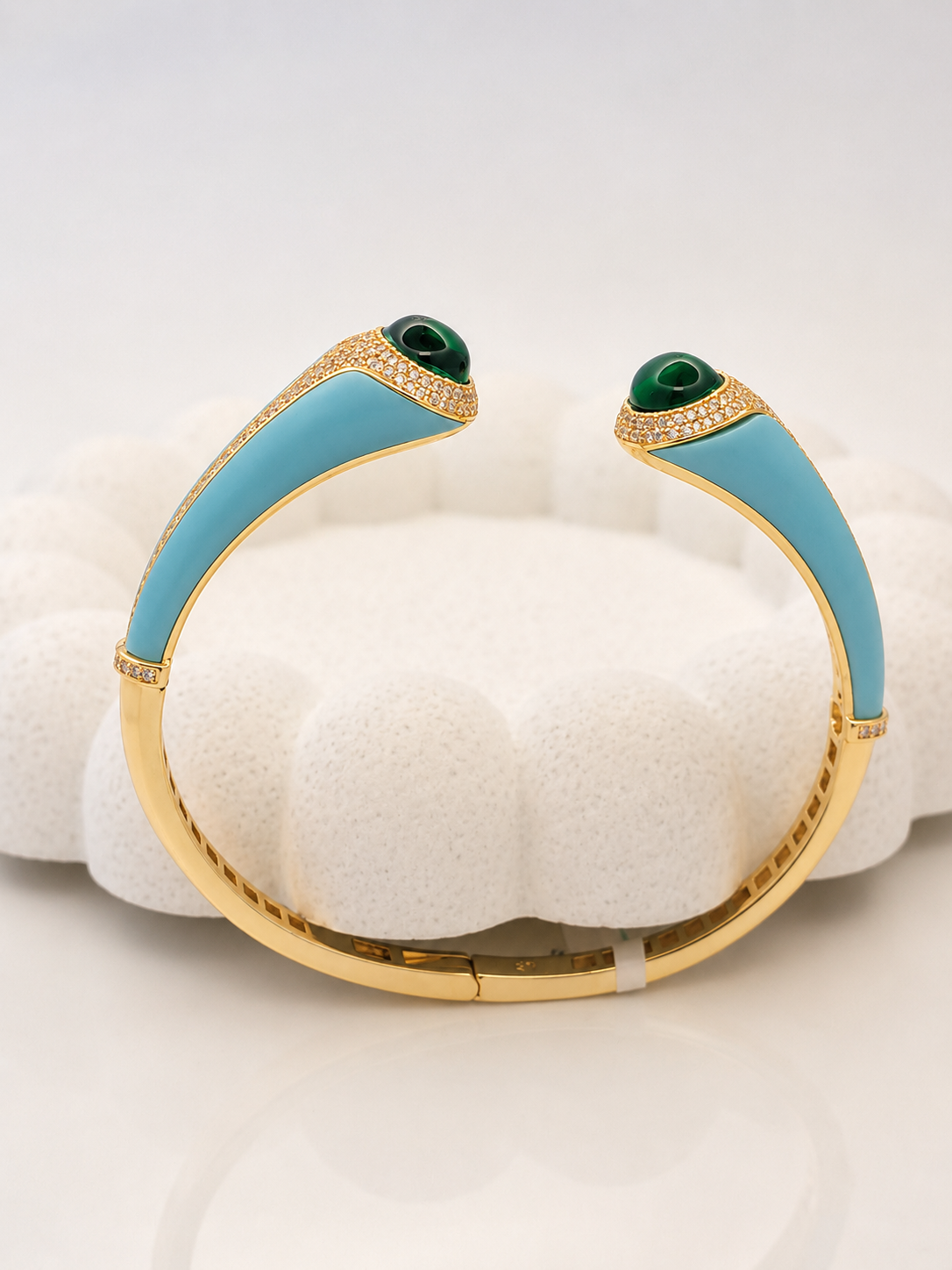 Turquoise Enamel Green Stone CZ Open Cuff