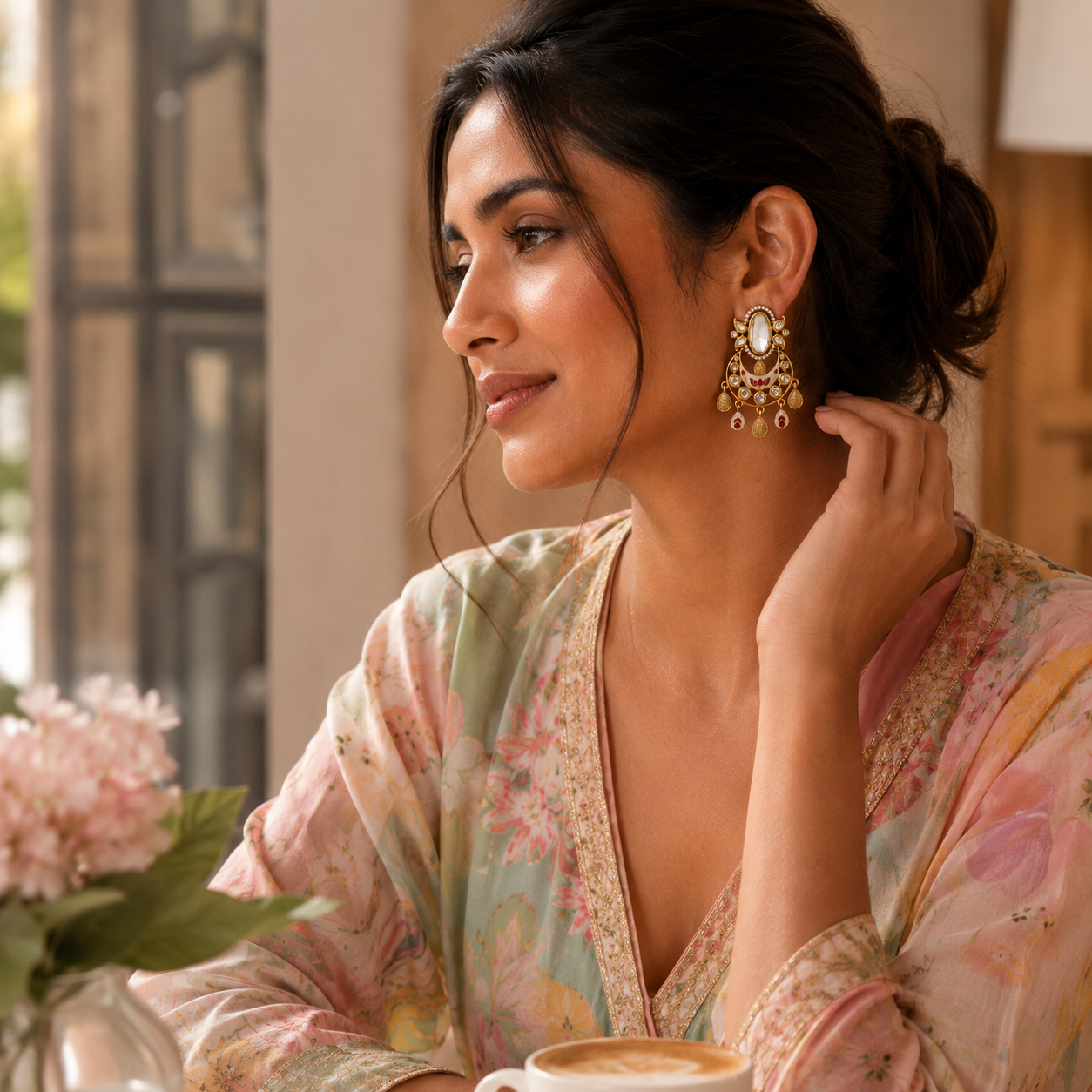 Vanya Emerald Chandbali Earrings || Kundan Statement Earrings | PRISTYN Jewels