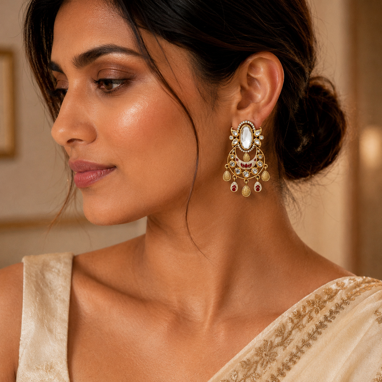 Vanya Emerald Chandbali Earrings || Kundan Statement Earrings | PRISTYN Jewels