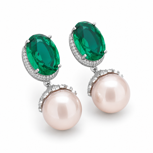 Verde Lumière Pearl Statement Earrings