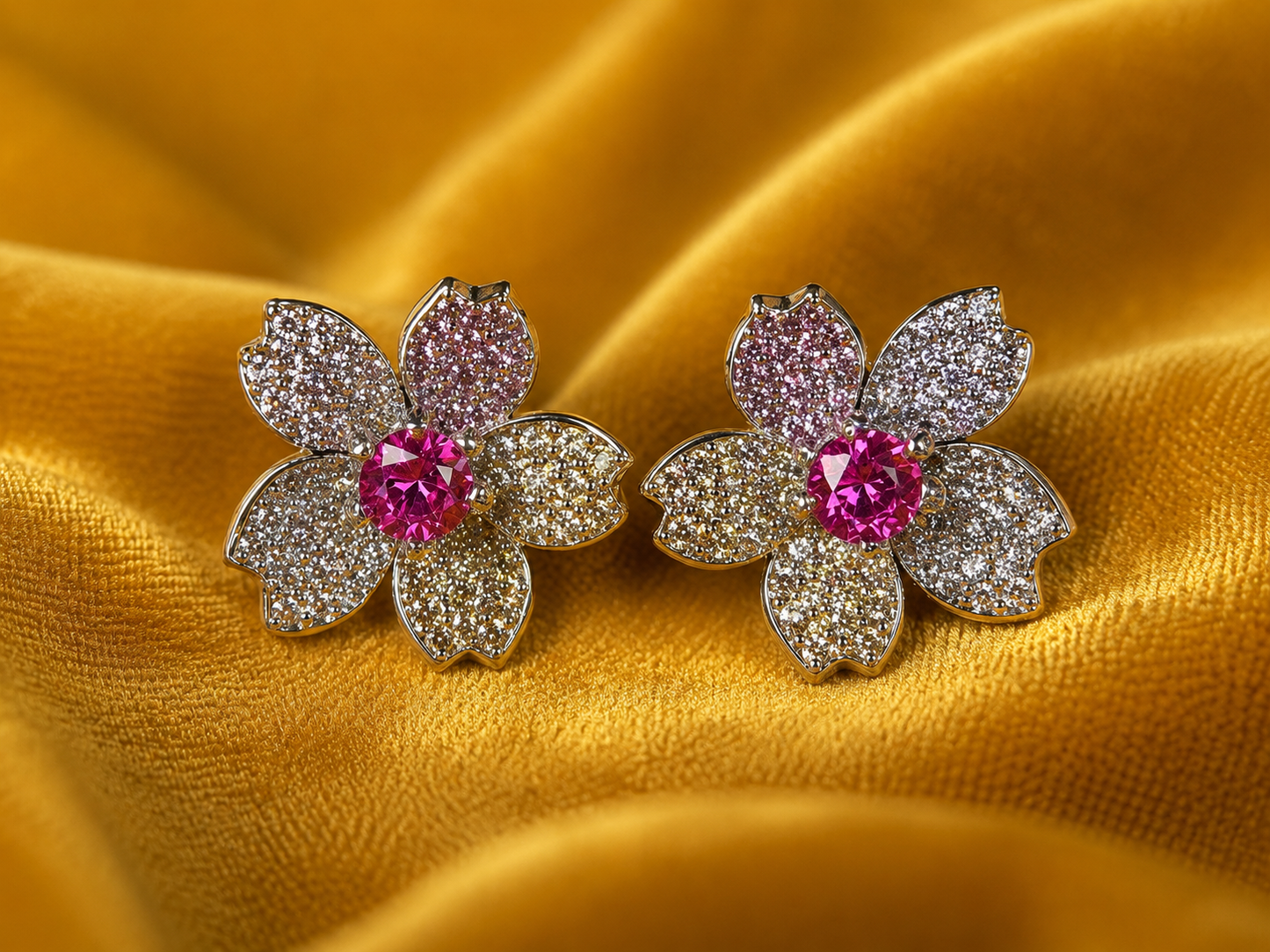 Sakura Bloom CZ Floral Stud Earrings | Pink &amp; White Crystal Flower Earrings