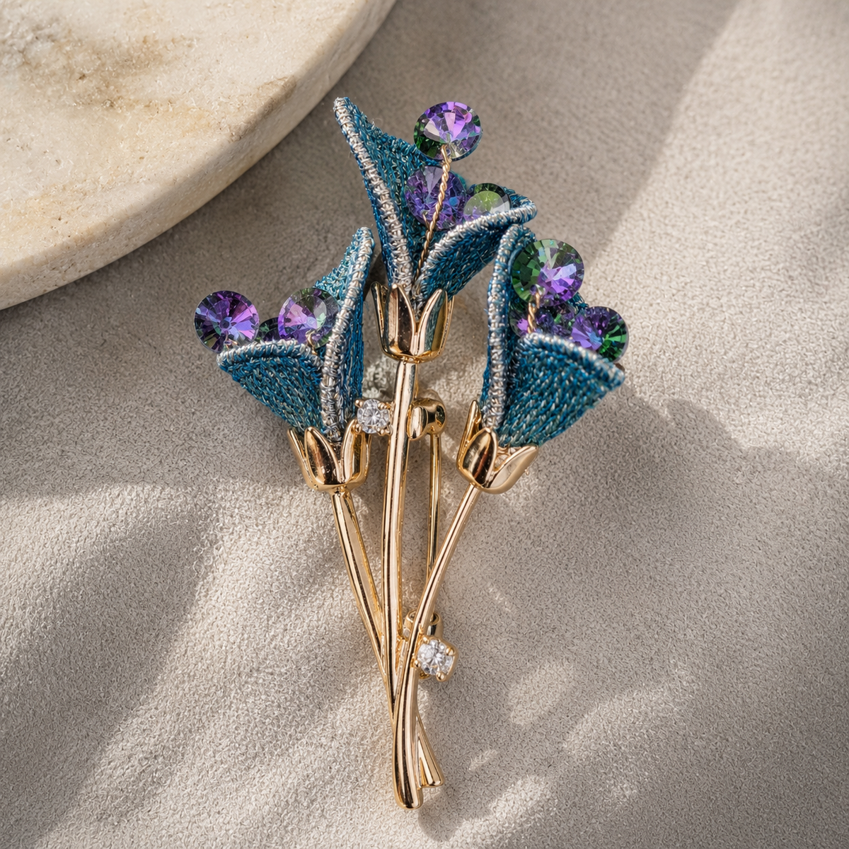 Bluebell Bouquet Crystal Brooch