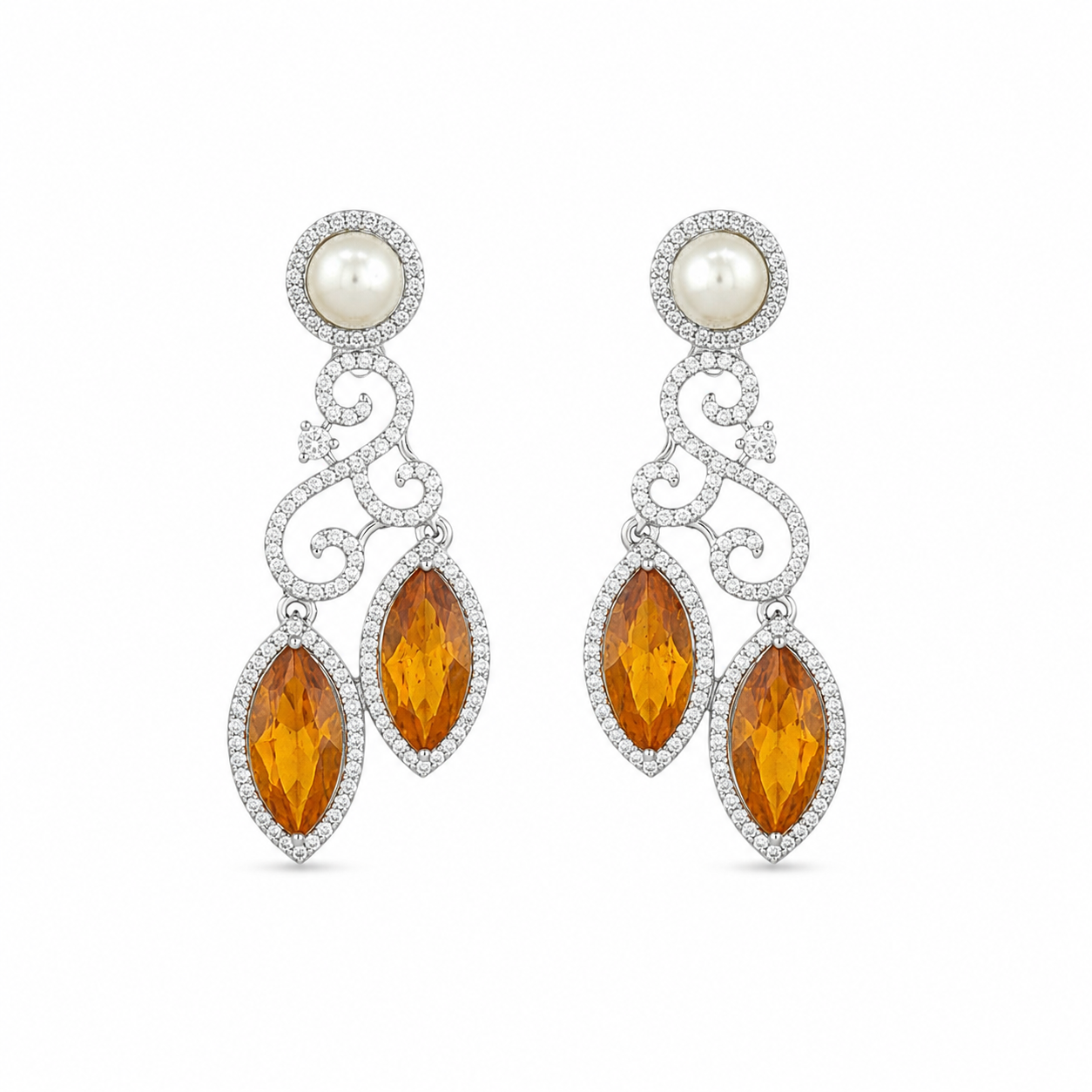 Aurelia Amber Pearl Statement Earrings | CZ Party Earrings | Wedding Guest Jewellery
