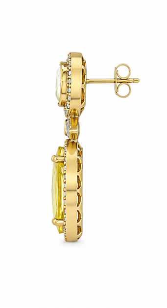 Zaria Lemon Quartz Statement Earrings | Gold-Tone CZ Party Earrings