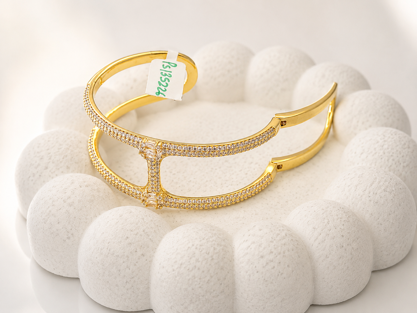 Gold Double Line CZ Open Cuff