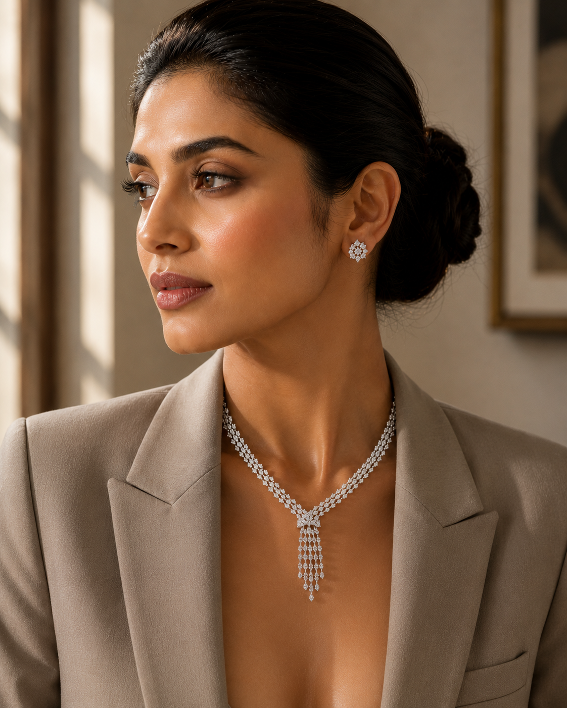 Celeste CZ Waterfall Necklace Set