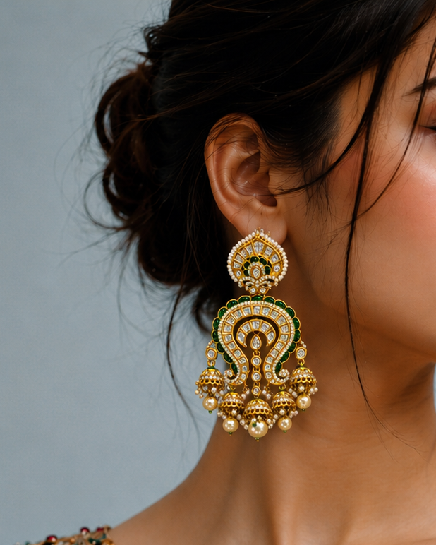Emerald Green Kundan Chandbali