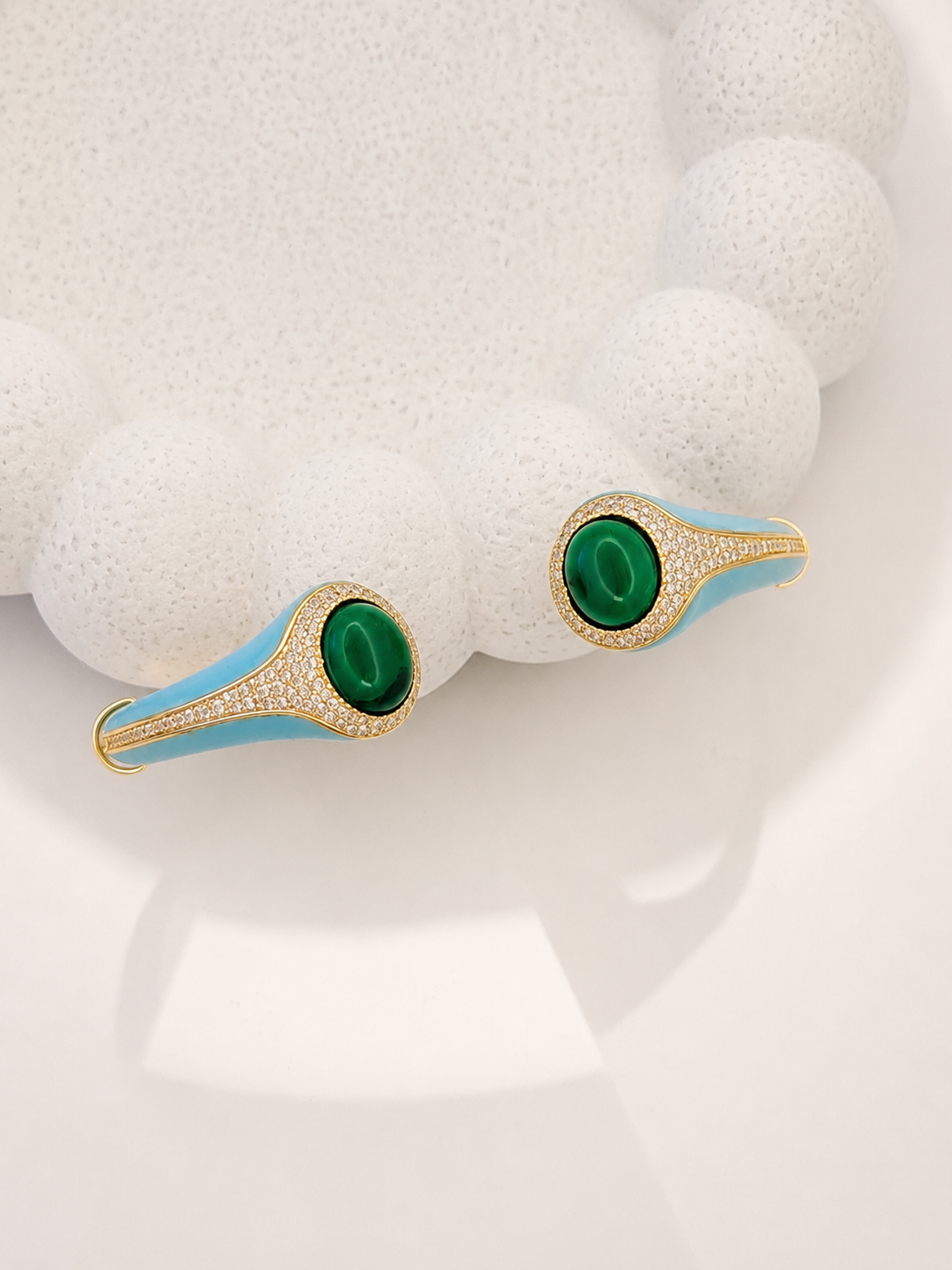 Turquoise Enamel Green Stone CZ Open Cuff