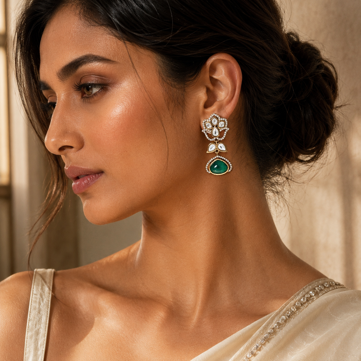 Meher Emerald Kundan Drop Earrings