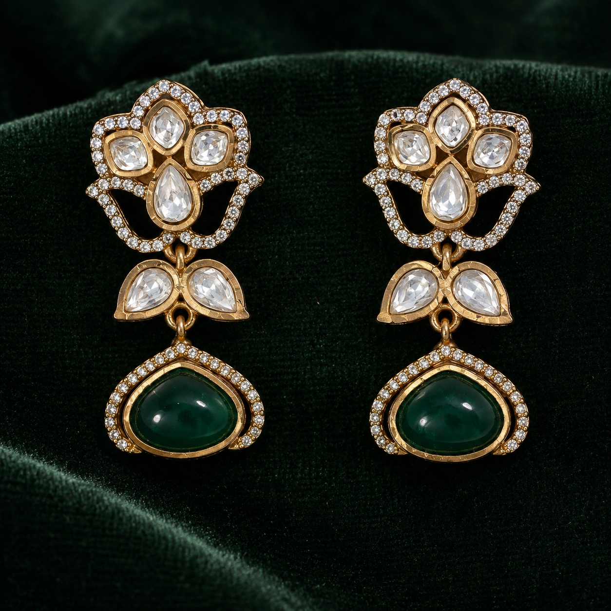 Meher Emerald Kundan Drop Earrings