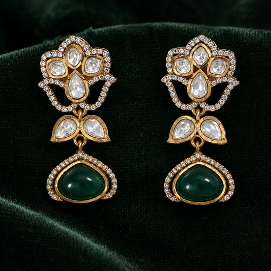 Meher Emerald Kundan Drop Earrings
