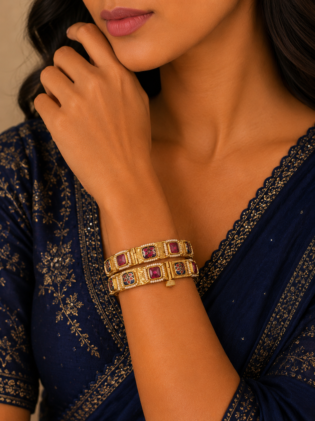 Ruby Stone & Meenakari Kadas