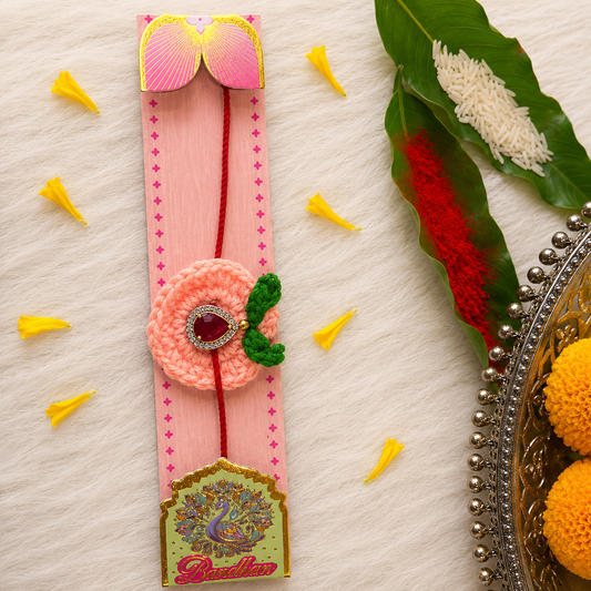 Crochet Peach Drop Rakhi