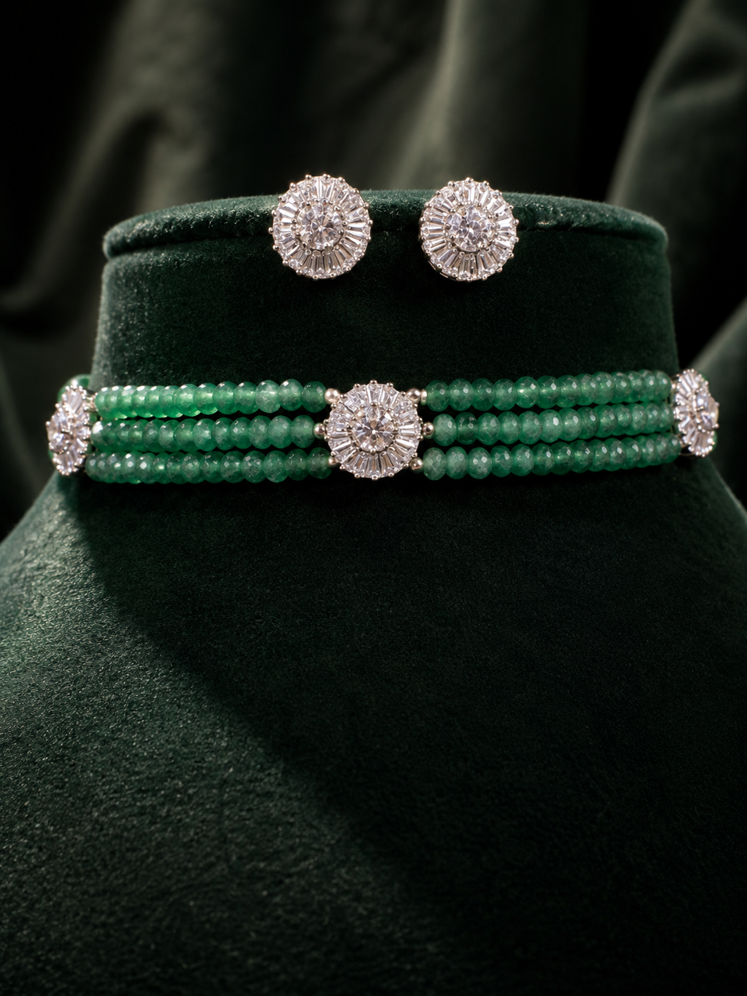 Emerald Green Beaded CZ Choker