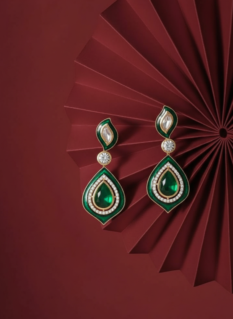Emerald Meenakari Drops