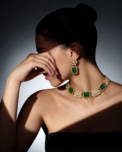 Green Aakriti Choker Set worn styling view