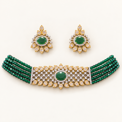 Green Pallavi Crystal Choker Set jewellery product view