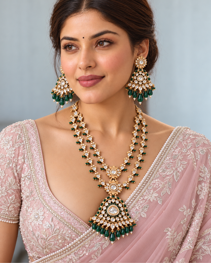 Green Chandrika Kundan Set worn styling view
