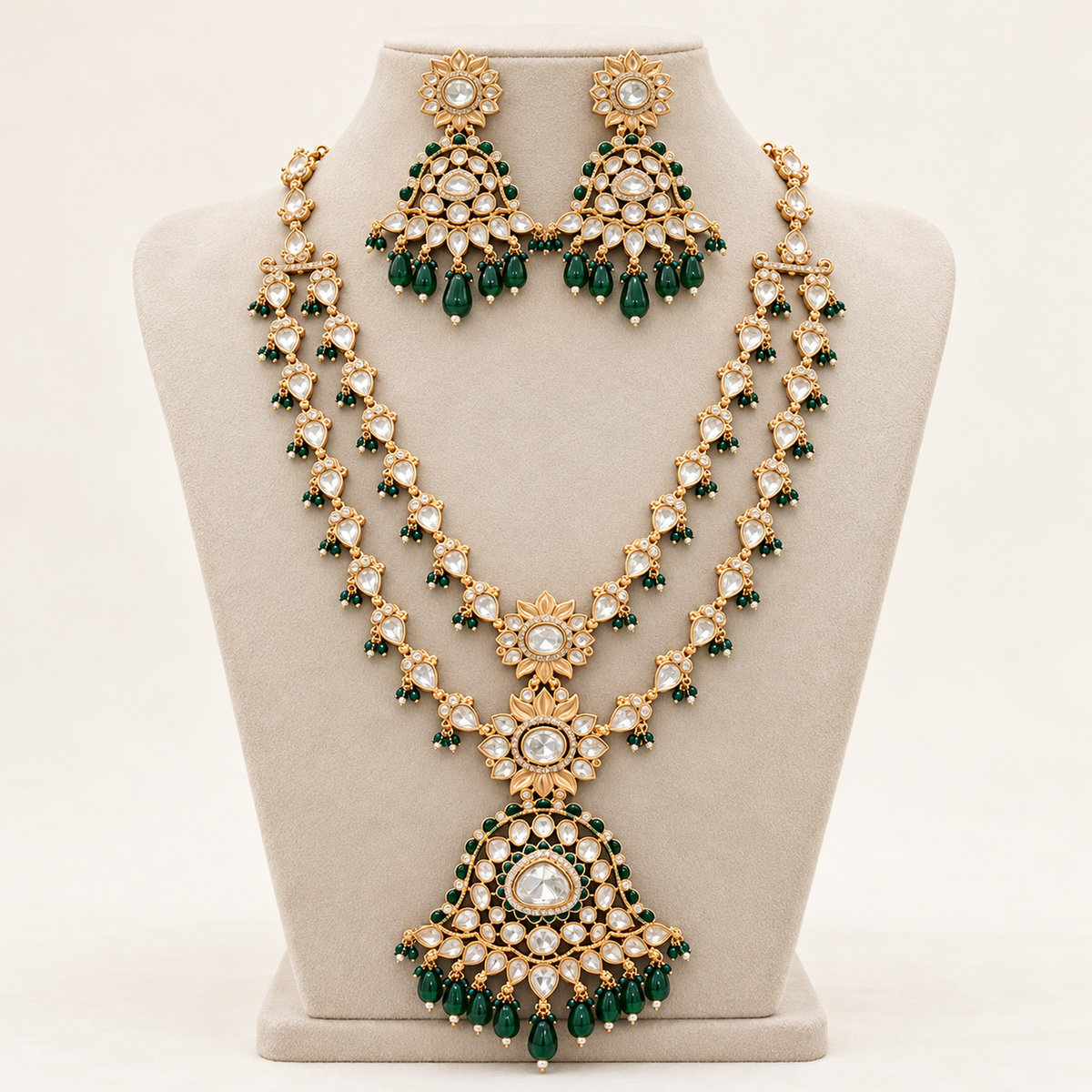 Green Chandrika Kundan Set jewellery product view