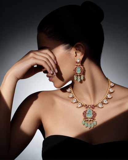 Mint Gulika Pendant Set worn styling view