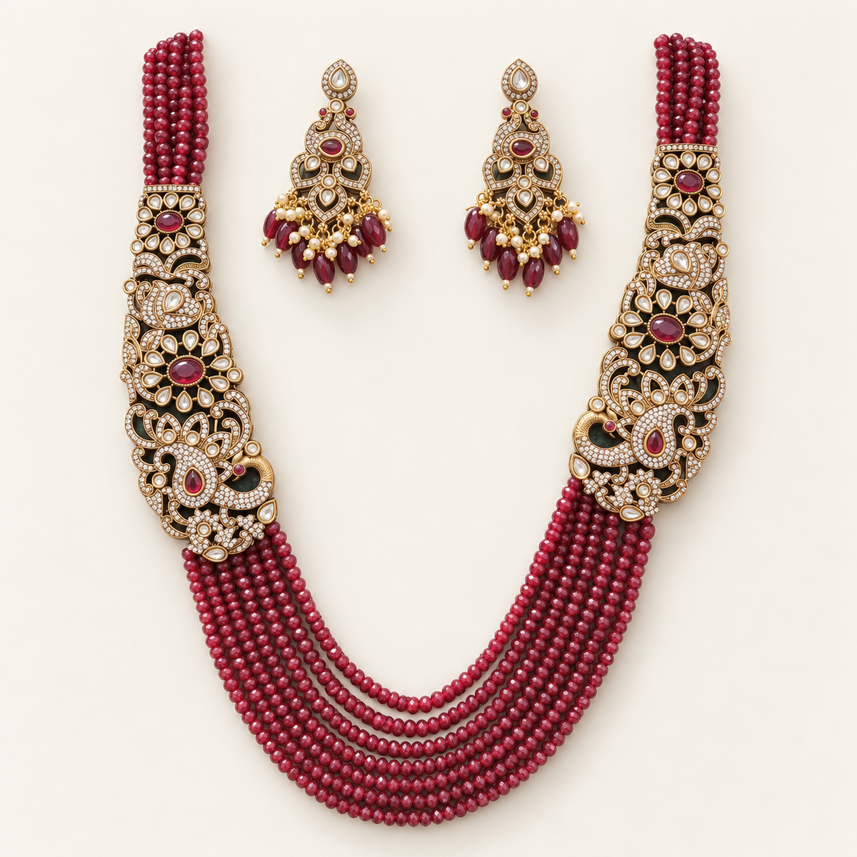 Crimson Mayura Bead Set jewellery product view