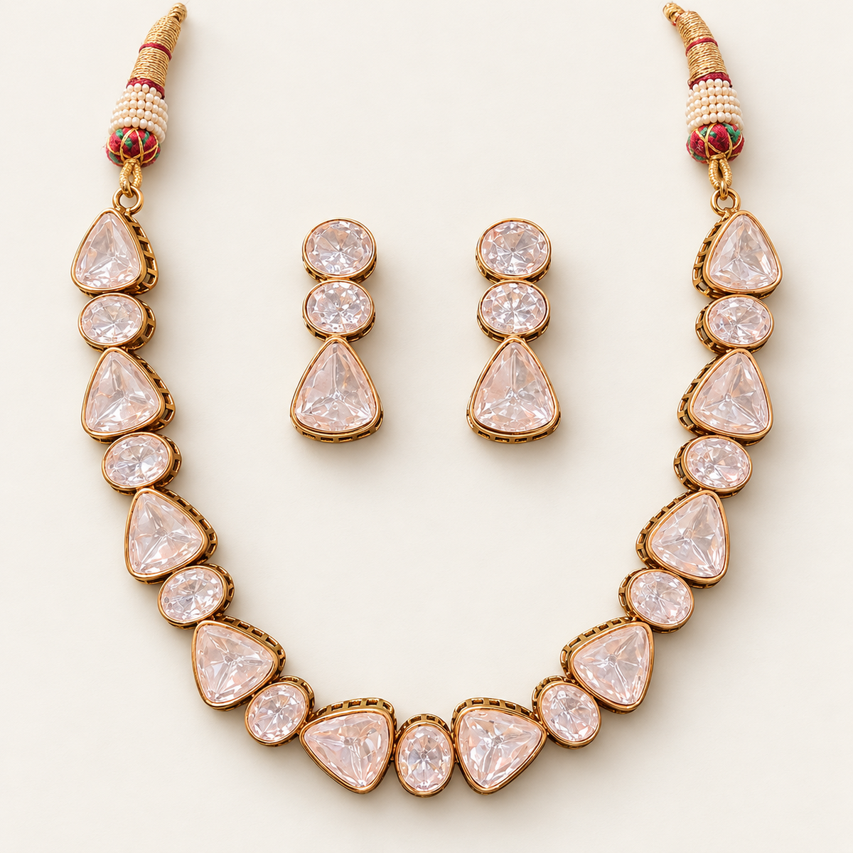 Blush Trikona Necklace Set jewellery product view
