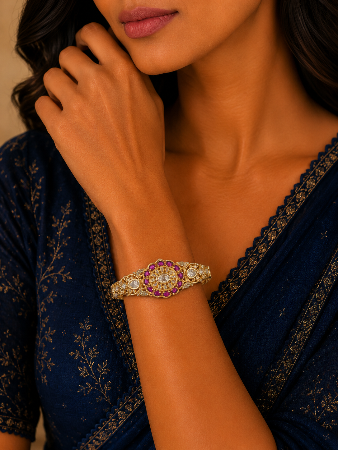 Traditional Ruby Kundan Kada