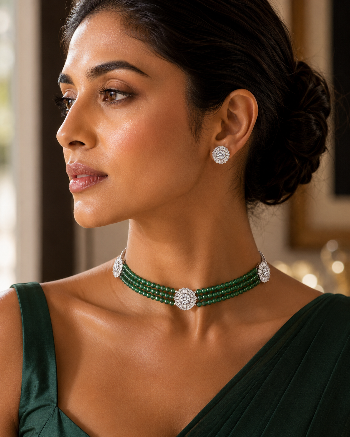 Emerald Green Beaded CZ Choker
