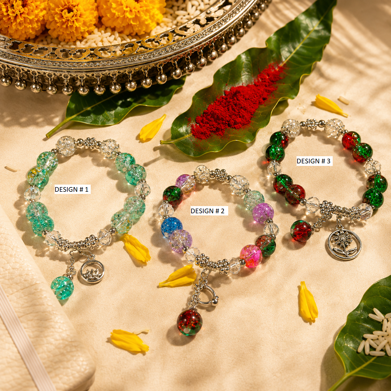 Crystal Beaded Charm Bracelet Rakhi