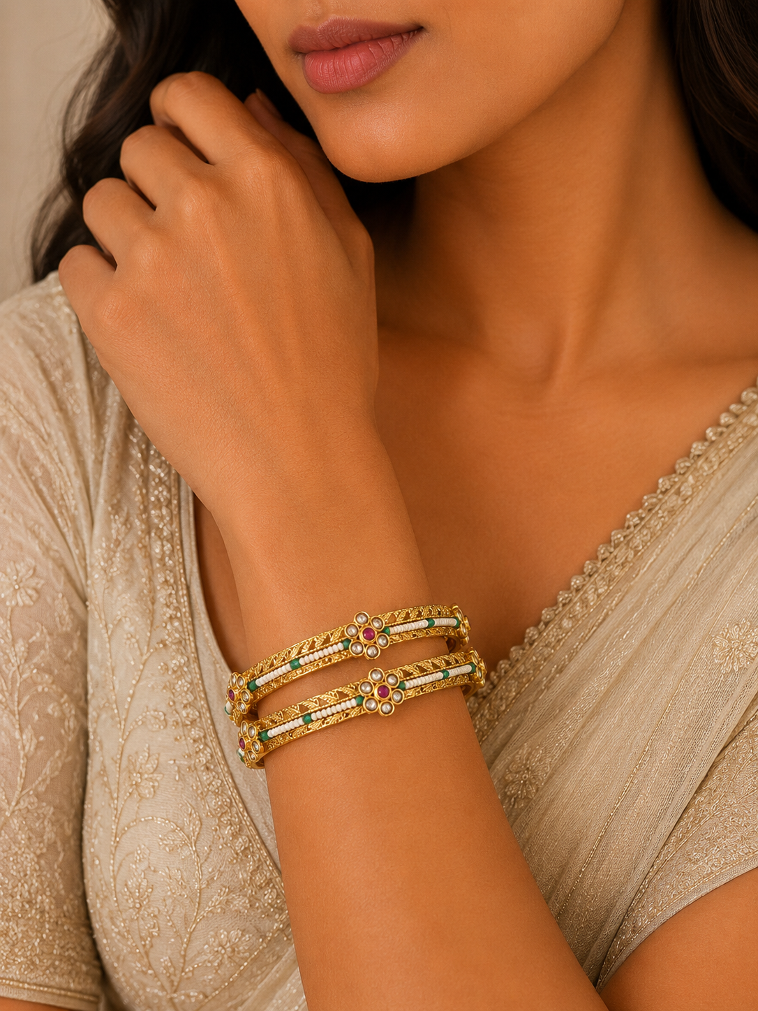 Traditional Kundan Pearl Beaded Bangles