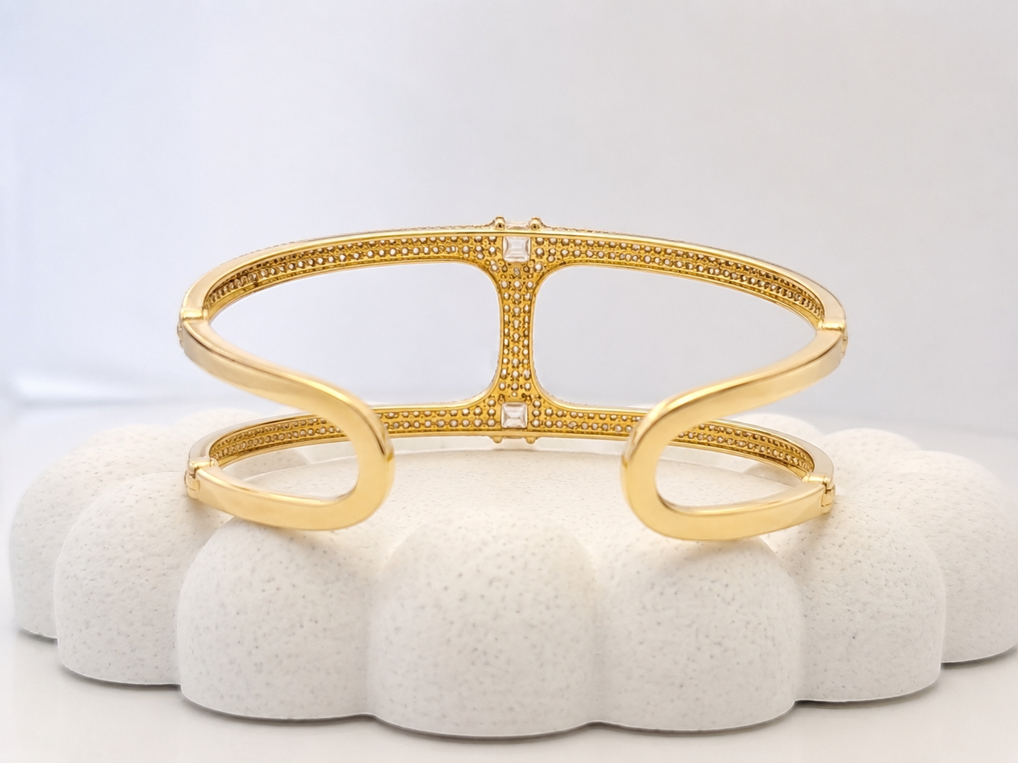 Gold Double Line CZ Open Cuff